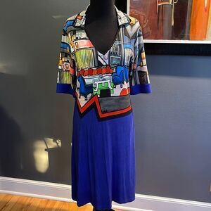 Aventures des Toiles interior design graphic stretch knit short sleeve midi.